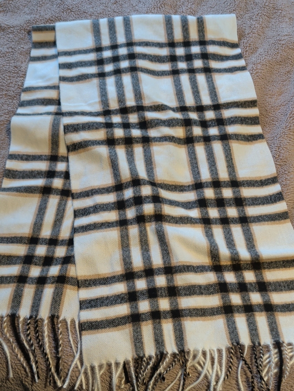 Cream and Black Plaid Scarf